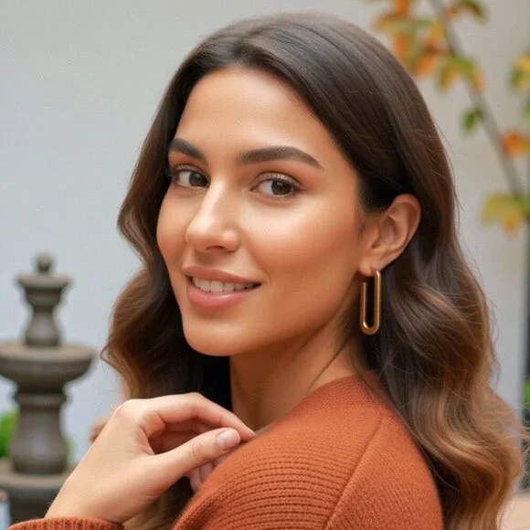 Sleek 18K Gold Plated Stainless Steel Modern U-Shape Statement Earrings - Picture 3 of 14